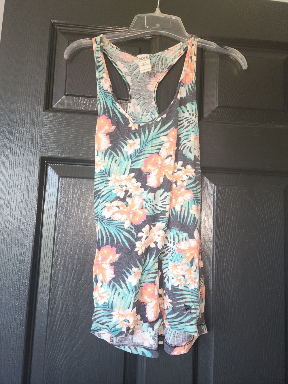 PINK Victoria's Secret Floral Racerback Tank Top - Black, Coral, Teal